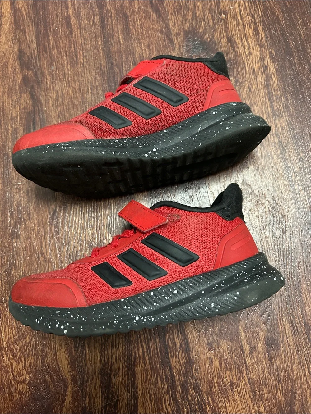 adidas Kids Red and Black Velcro Lace Sneakers